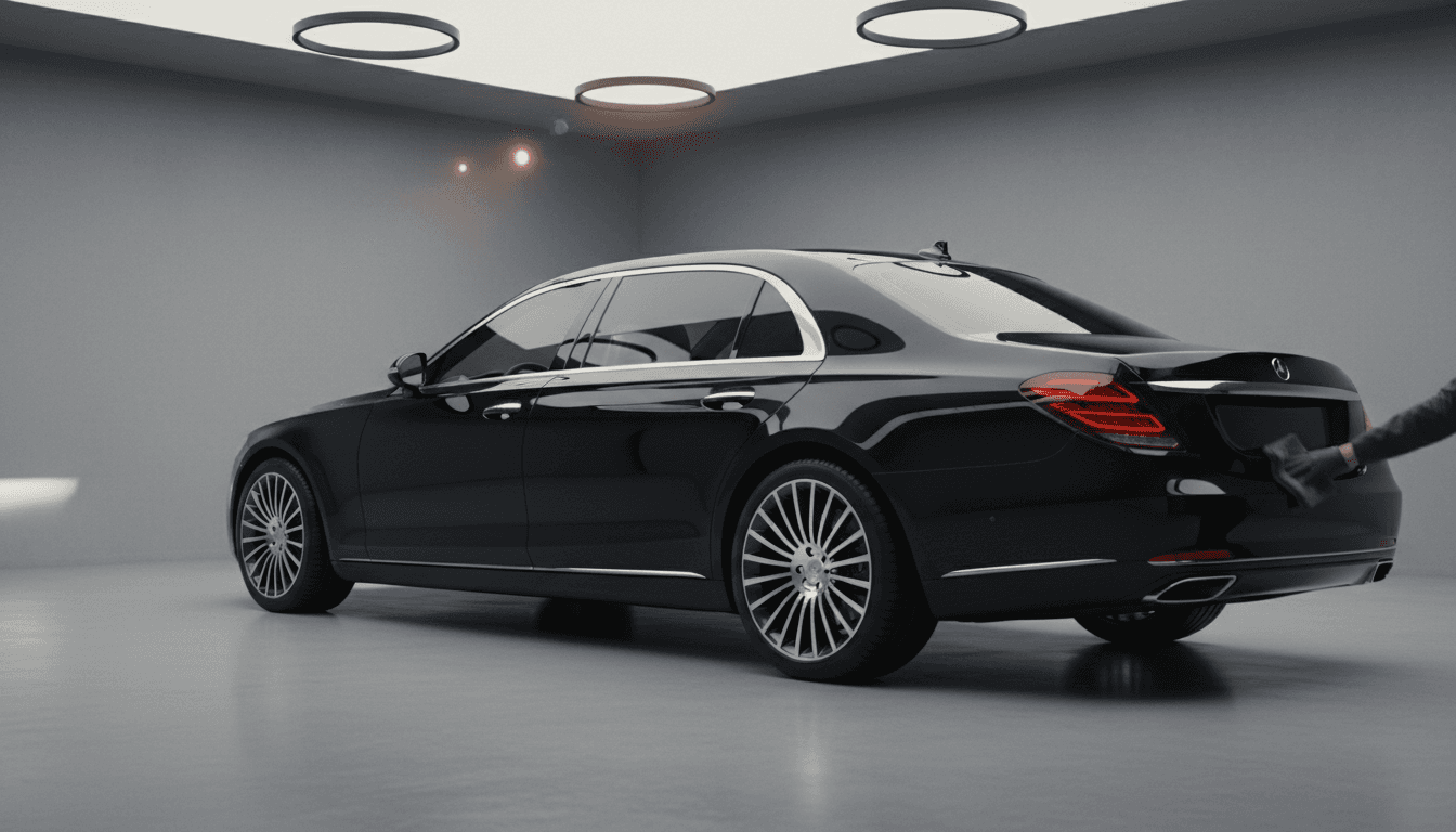 Luxury sedan being polished to showroom finish