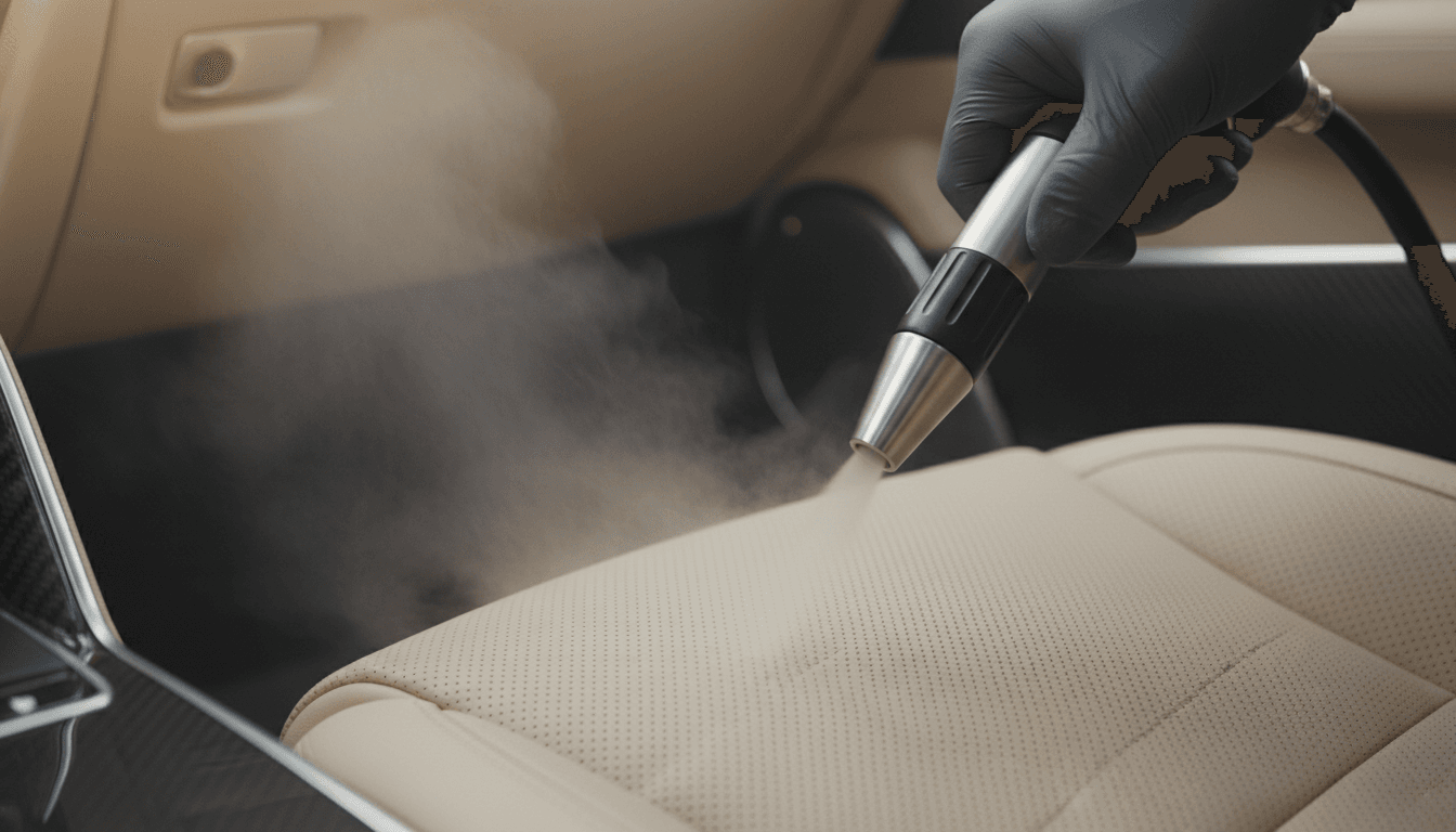 Steam cleaning luxury car interior leather