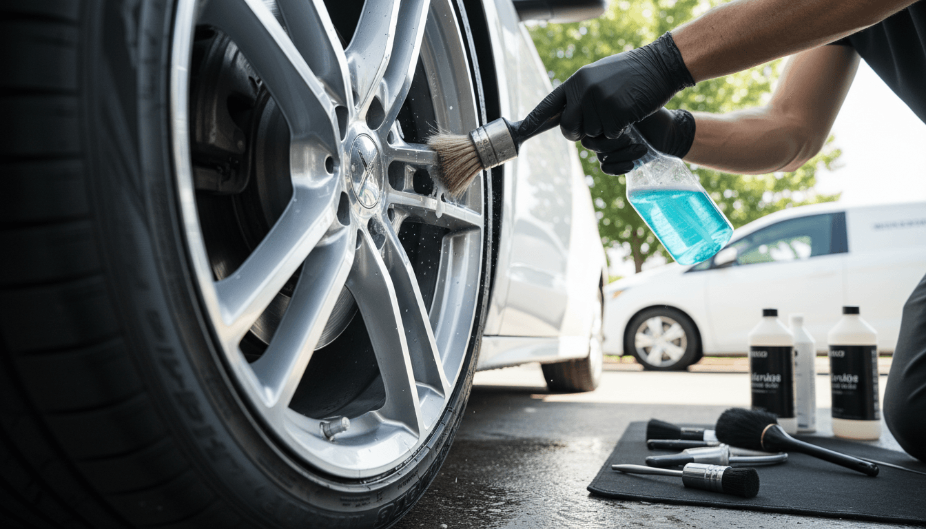 Detailing luxury car wheels and tires