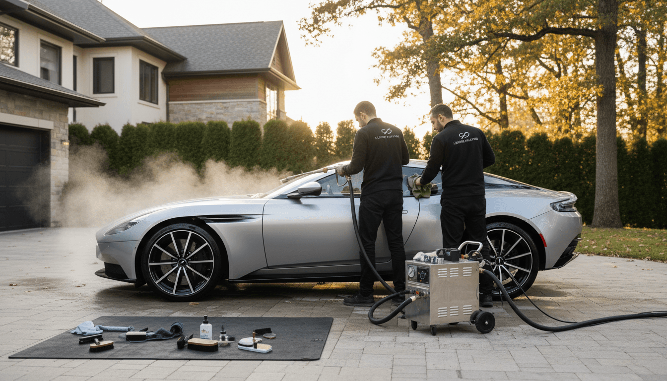 Premium vehicle receiving professional mobile auto detailing service with advanced steam technology
