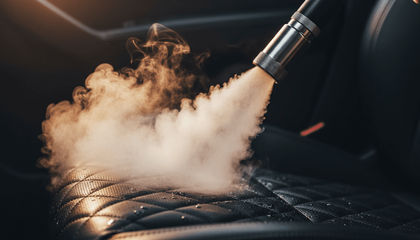 Advanced steam technology in action for luxury auto detailing