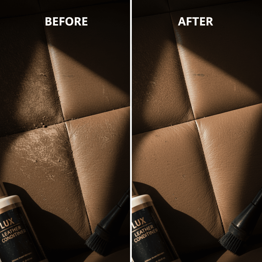Premium leather car seat restoration before and after detail