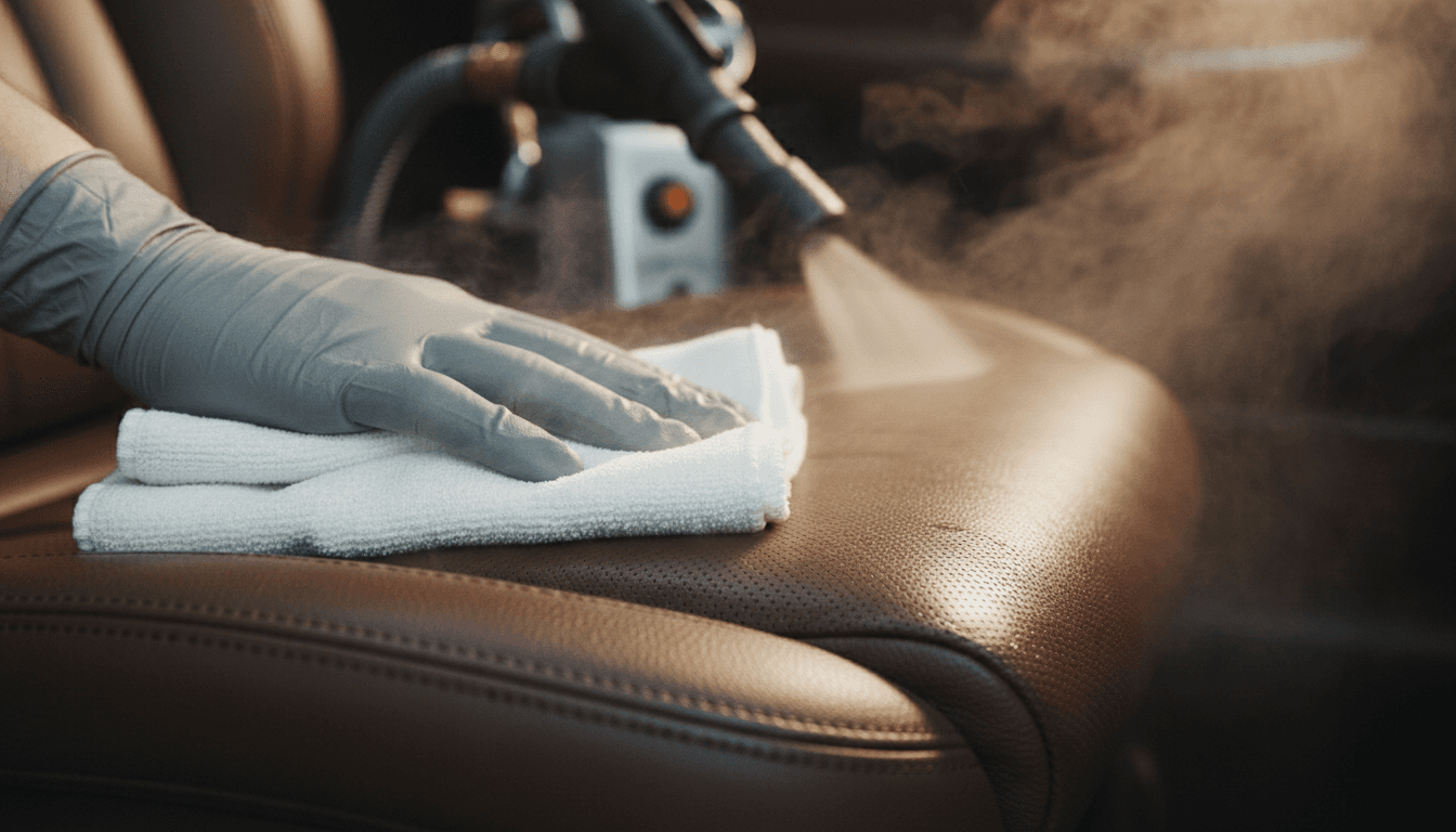Steam cleaning luxury car interior upholstery