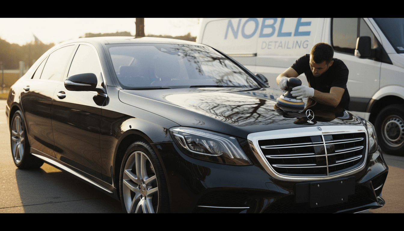 Luxury car being detailed with advanced steam technology and precision polishing