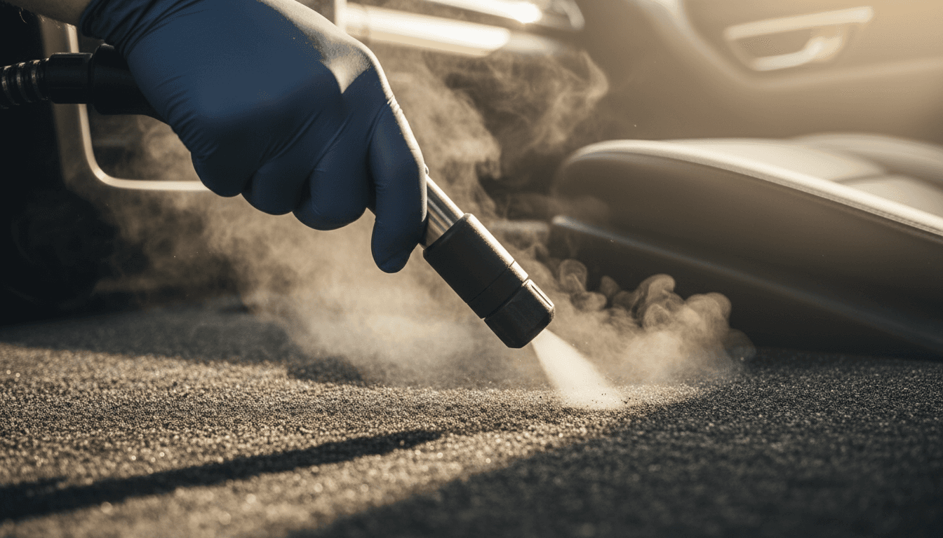 Steam cleaning car carpet and upholstery