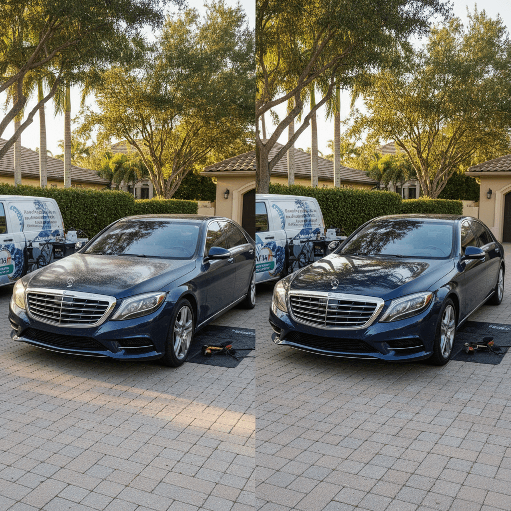 Full vehicle before and after luxury exterior detailing