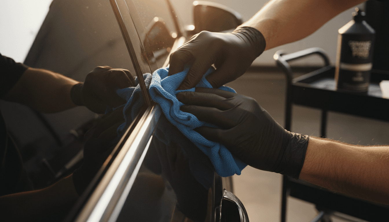 Applying trim and glass protection to luxury car